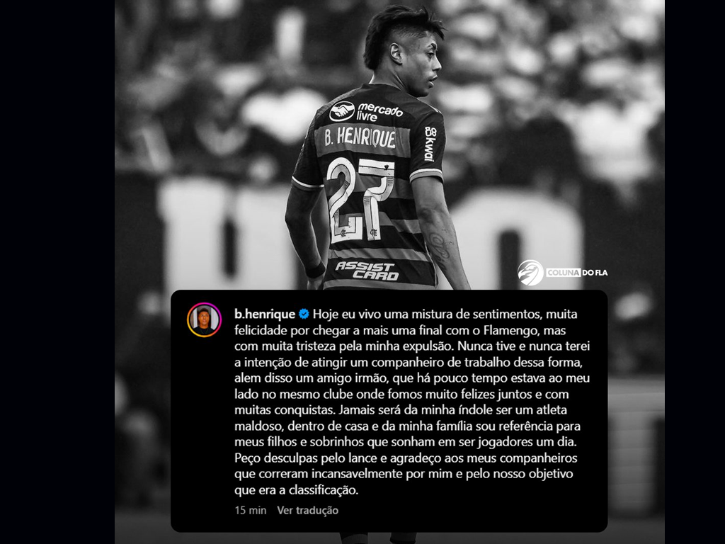 Matheuzinho, do Corinthians, levou solada de Bruno Henrique, do Flamengo, ficando com um corte na cabeça (Reprodução)