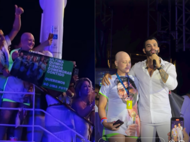 Fã celebra fim da quimioterapia em navio de Gusttavo Lima e ganha homenagem do cantor
