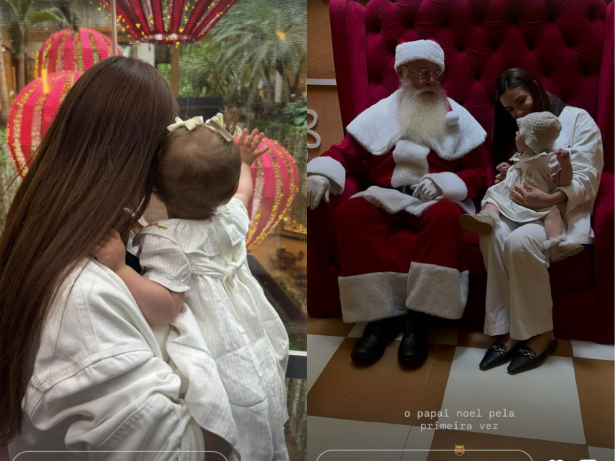 Filha de Luan Santana e Jade Magalhães conhece o Papai Noel pela primeira vez