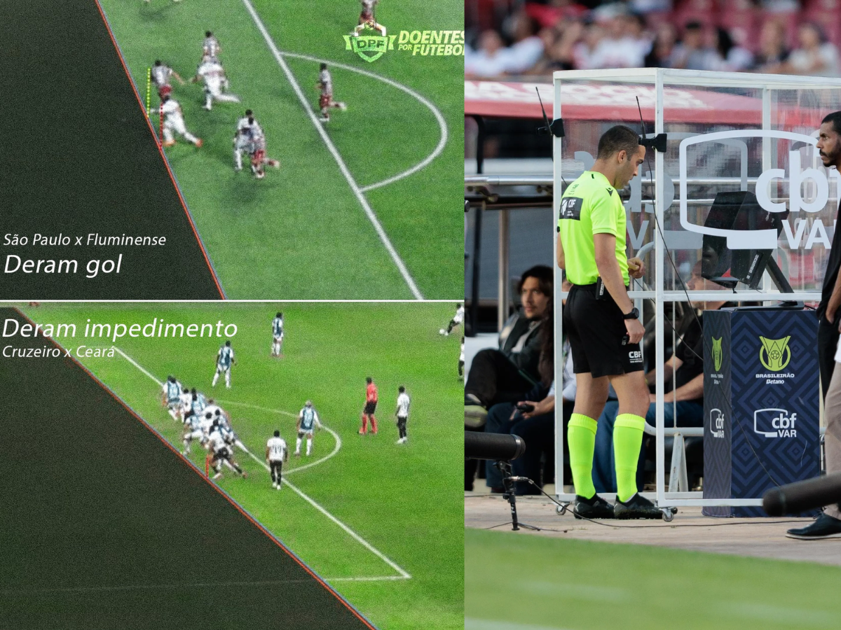 Arbitragem teve interpretações diferentes para lances praticamente idênticos na 17ª rodada do Brasileirão / Reprodução Doentes Por Futebol / TNT Sports