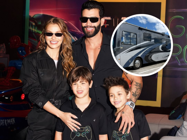 Gusttavo Lima e Andressa Suita viajam de motorhome com os filhos nos EUA