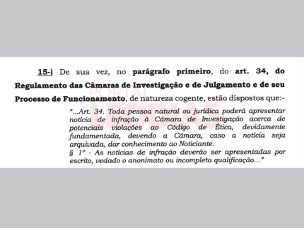 Comissão de Ética da CBF negou denúncias contra Ednaldo por serem anônimas 1 Trecho da decisão da Comissão de Ética da CBF que optou por negar denúncias contra Ednaldo Rodrigues e funcionários importantes da entidade / Reprodução