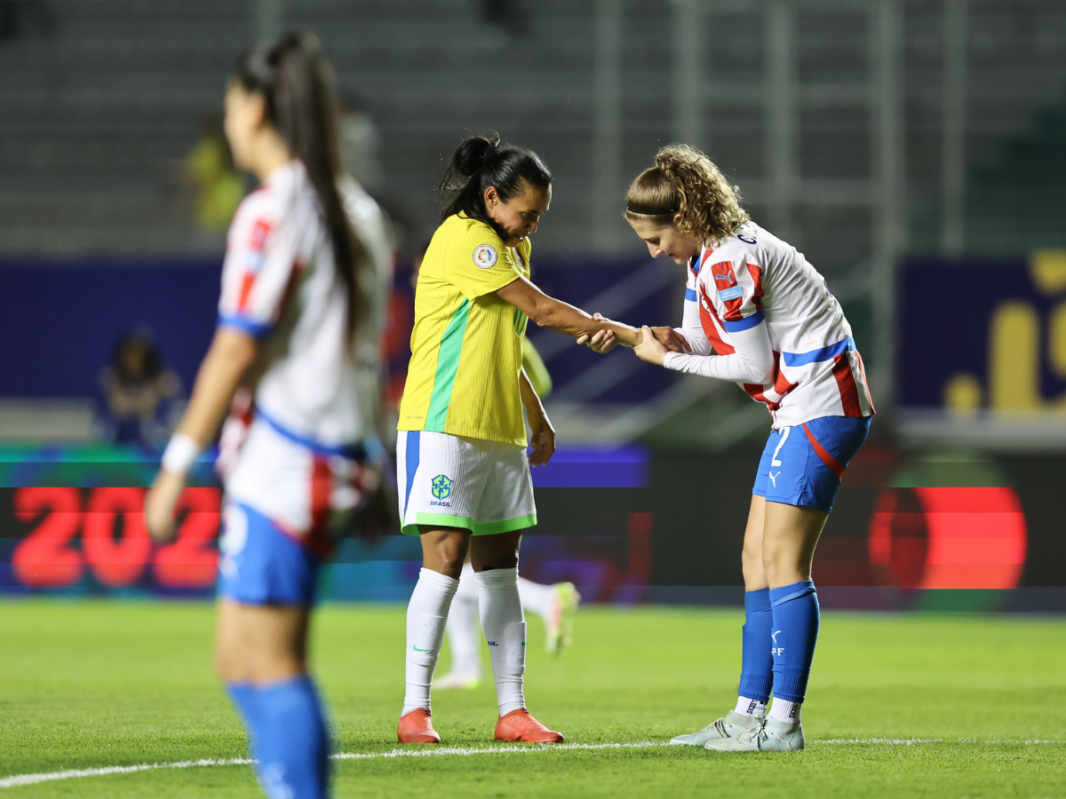 A camisa 10 Marta foi titular no confronto contra o Paraguai. Lívia Villas Boas/CBF
