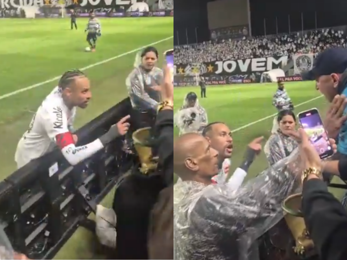 É possível ver que o camisa 10 xinga uma pessoa na arquibancada da Vila Belmiro. Reprodução/@@muribanido