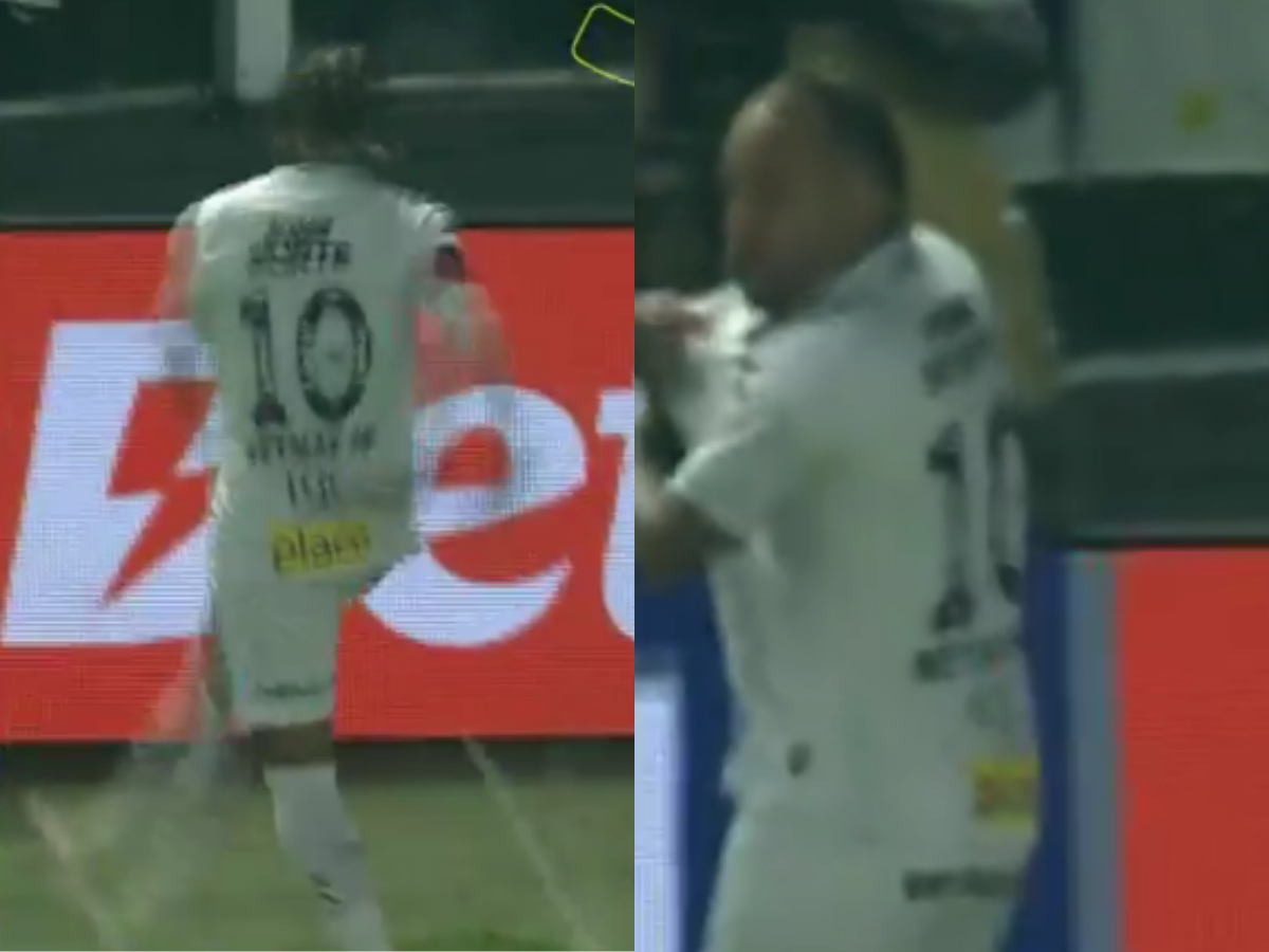 O camisa 10 chegou a comemorar o gol de empate, mas a bola não tinha entrado. Reprodução/TV Globo