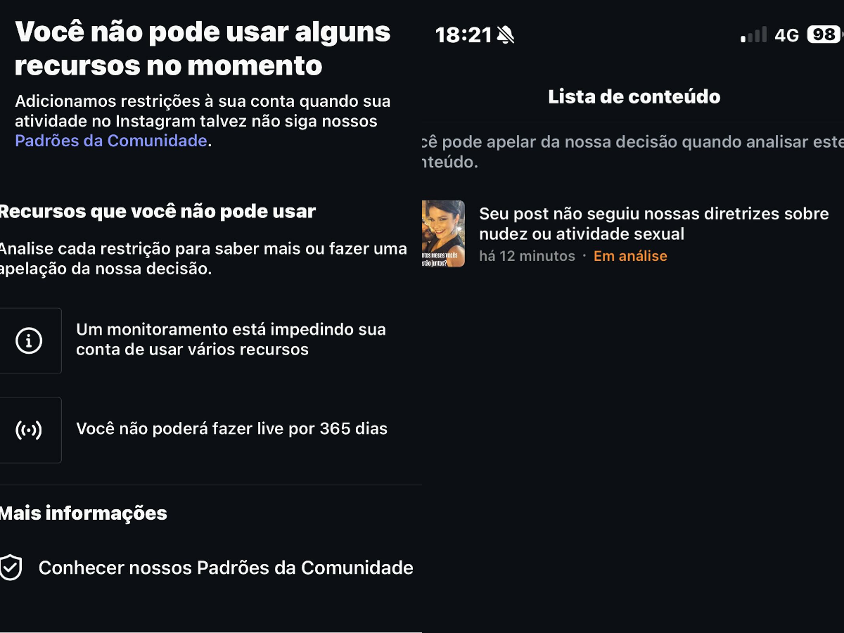 A plataforma puniu a atriz pela postagem. Reprodução/@sfelippo