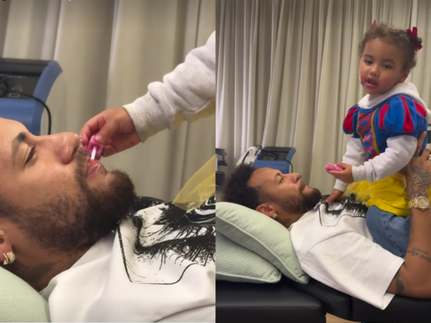 Fantasiada de Branca de Neve, Mavie surpreende Neymar com batom: “Passa mais”