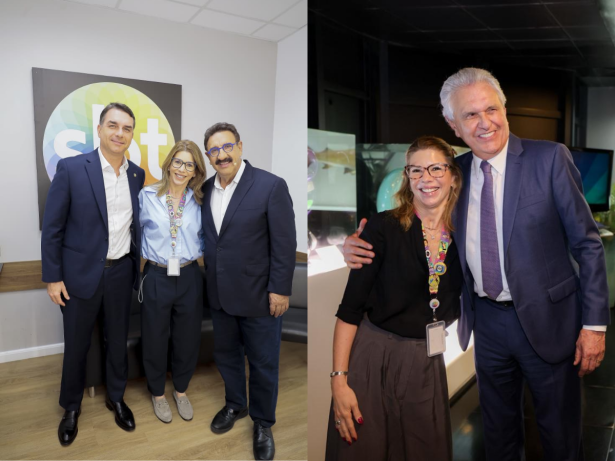 Daniela Abravanel Beyruti recebe Flávio Bolsonaro e Ronaldo Caiado no SBT
