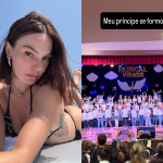 Formatura à distância: Isis Valverde prestigia o filho durante lua de mel