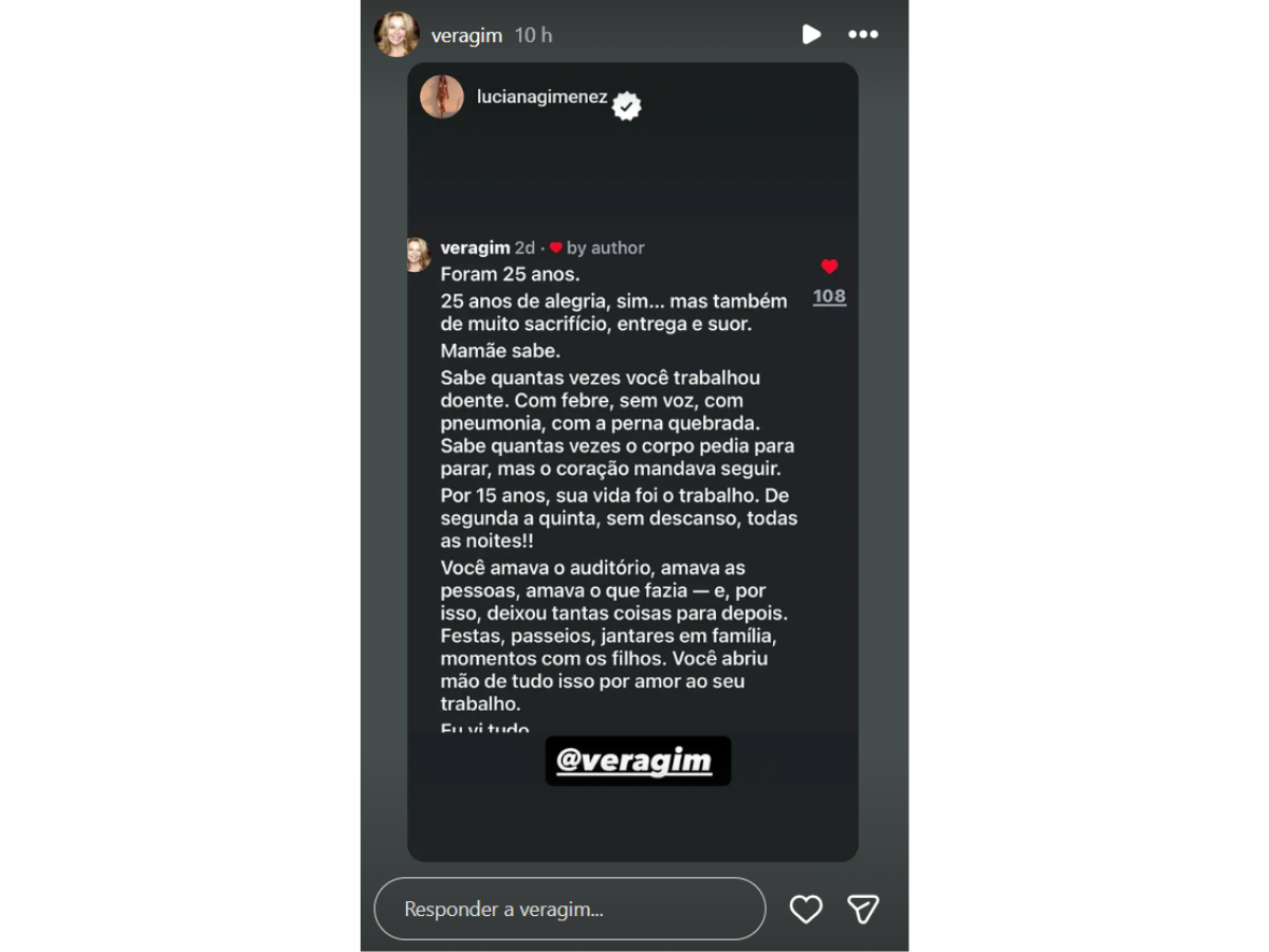Reprodução Instagram Vera Gimenez Reprodução Instagram Vera Gimenez