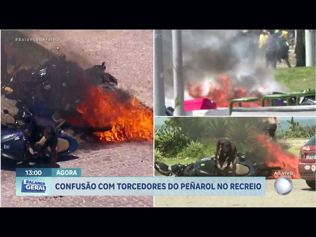 Uruguaios queimaram motos em confusão generalizada na praia do Recreio (Reprodução)