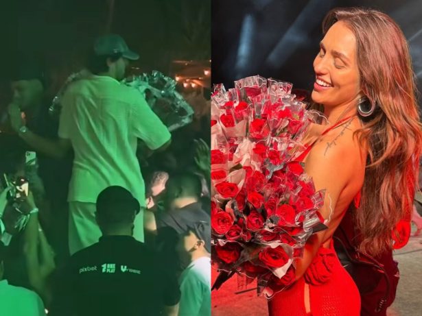 O último romântico! Nattan pausa show para comprar rosas para Rafa Kalimann