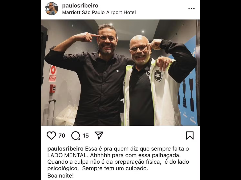 Paulo Ribeiro e Arthur Jorge, em post após vitória do Botafogo sobre o Palmeiras (Reprodução)