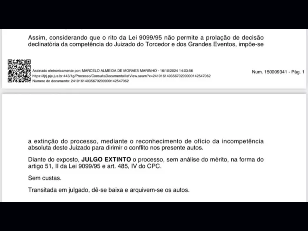 Trecho de processo de torcedor do Vasco contra o clube (Reprodução)