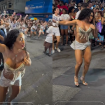 Quem nunca? Ex-rainha da Beija-Flor explica top arrebentado em ensaio de rua