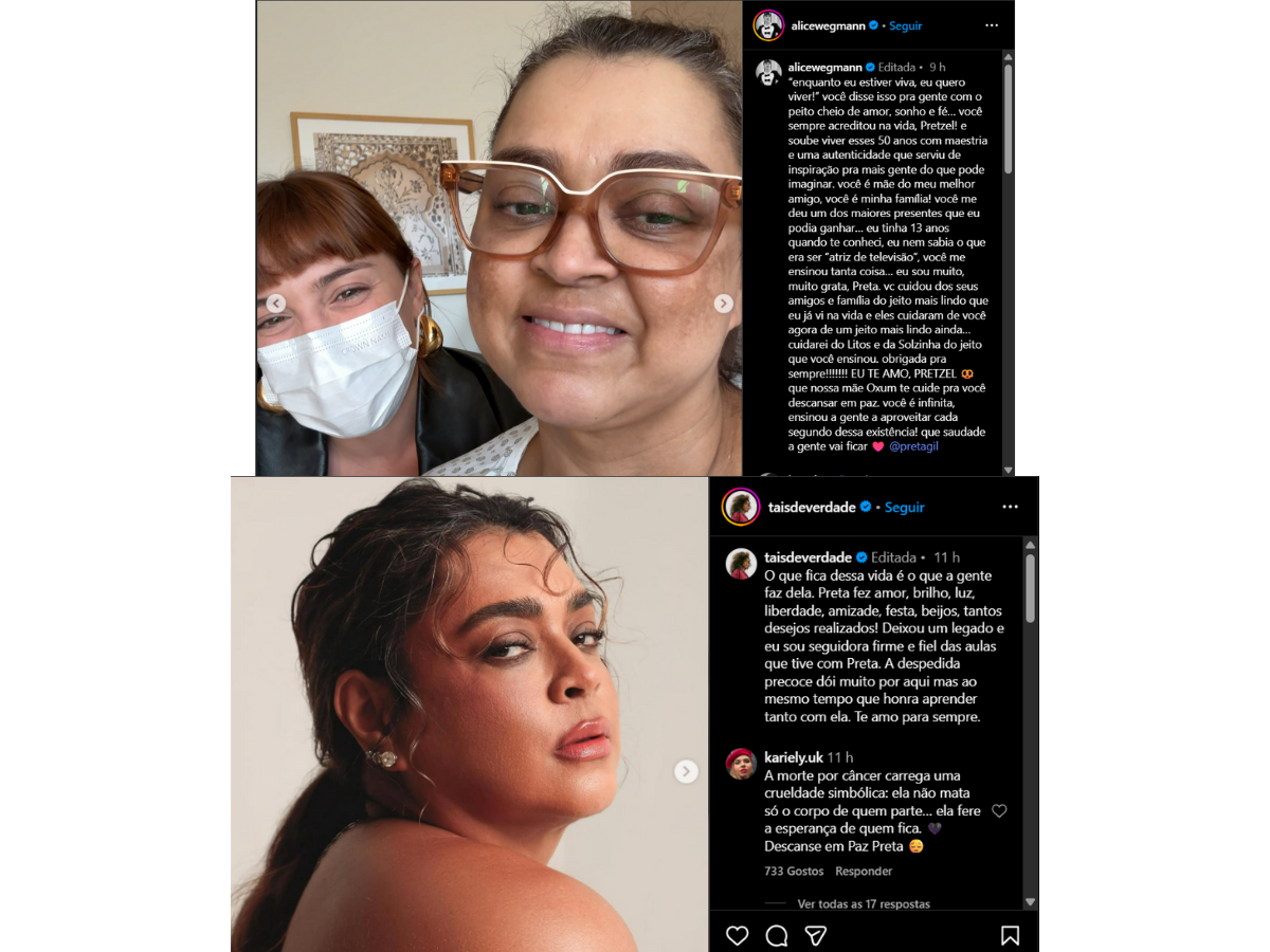 Reprodução Instagram @alicewegmann e @taisdeverdade/ montagem 