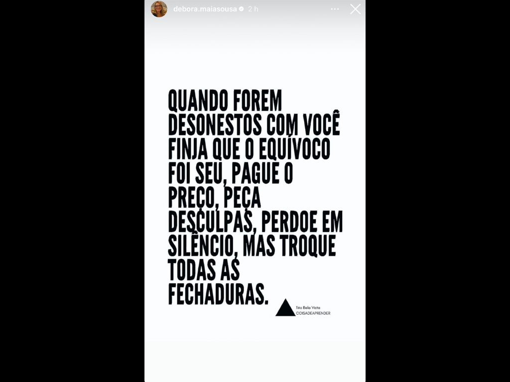 Débora Maia desabafou no stories do Instagram (Reprodução)