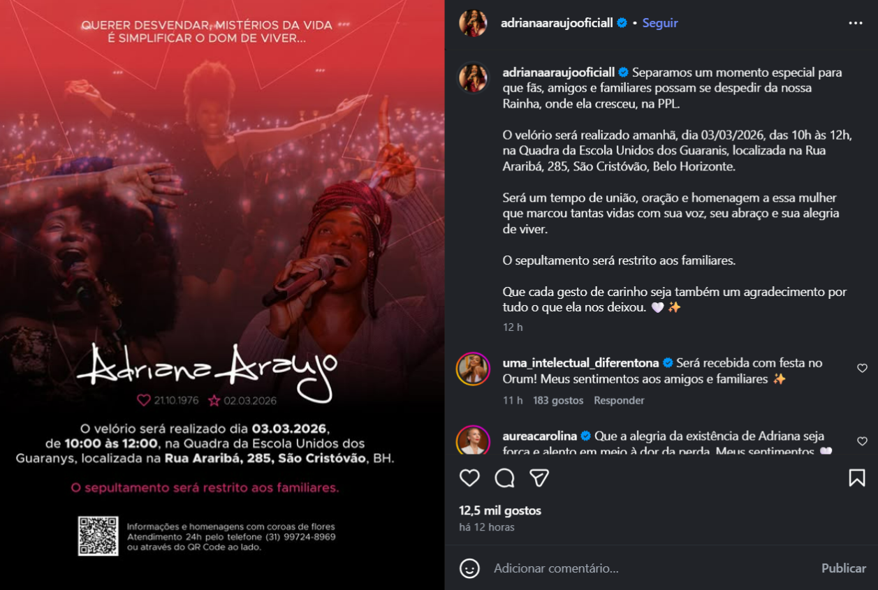 Reprodução Instagram Adriana Araújo 