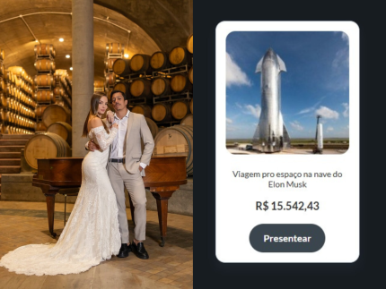 Viagem para o espaço e gasolina: a lista de presentes de casamento de Renato Albani