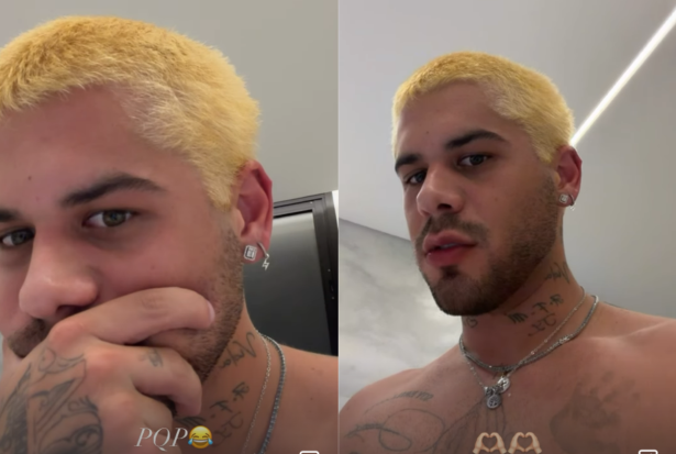 Zé Felipe descolore o cabelo e critica resultado: “Amarelo demais”