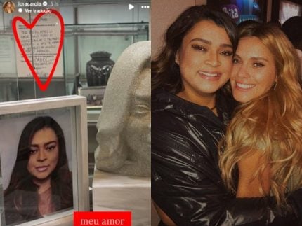 Carolina Dieckmmann deixa recado à Preta Gil ao lado do busto com cinzas da cantora