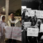 MC Poze e familiares de Oruam participam de manifestação em frente ao presídio