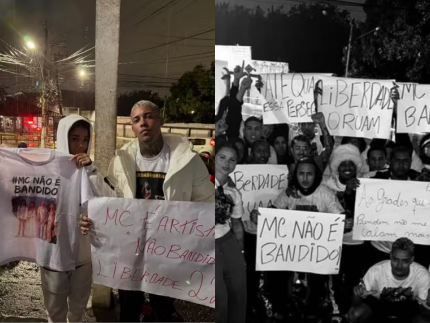 MC Poze e familiares de Oruam participam de manifestação em frente ao presídio