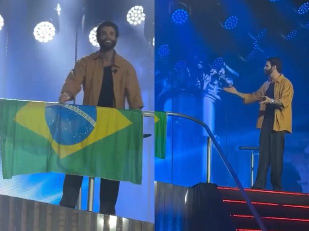 Com a bandeira do Brasil, Gusttavo Lima usa a música “Ficha Limpa” como crítica