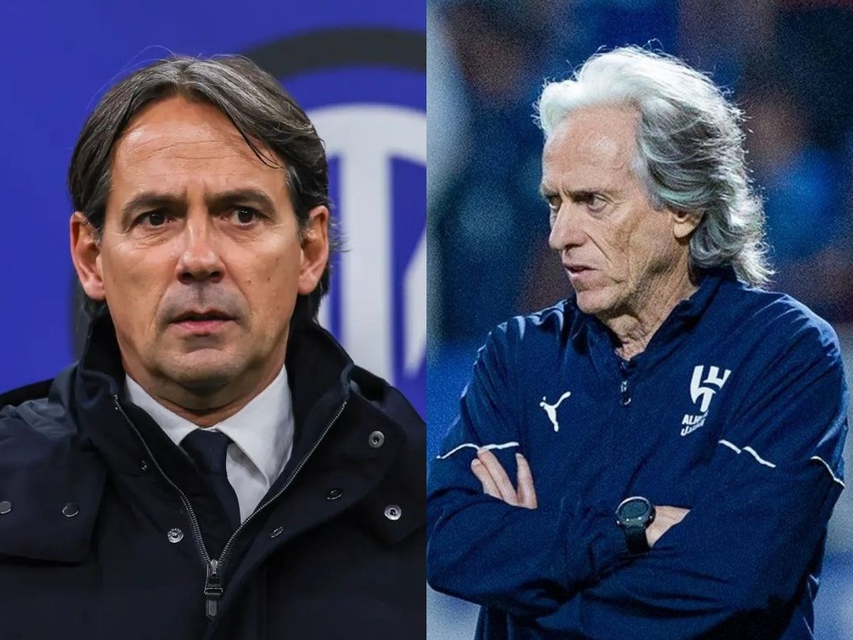 Reprodução/Inter e Al-Hilal: Simone Inzaghi treinando a Inter e Jorge e Jesus na beira do gramado na Arábia Saudita 