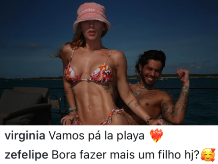 Virginia publica foto romântica com Zé Felipe e cantor sugere: “Mais um filho?”