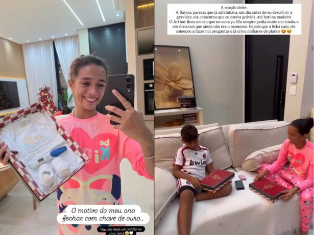 Mãe de Rayssa Leal mostra reação da filha ao descobrir que vai ganhar um irmão