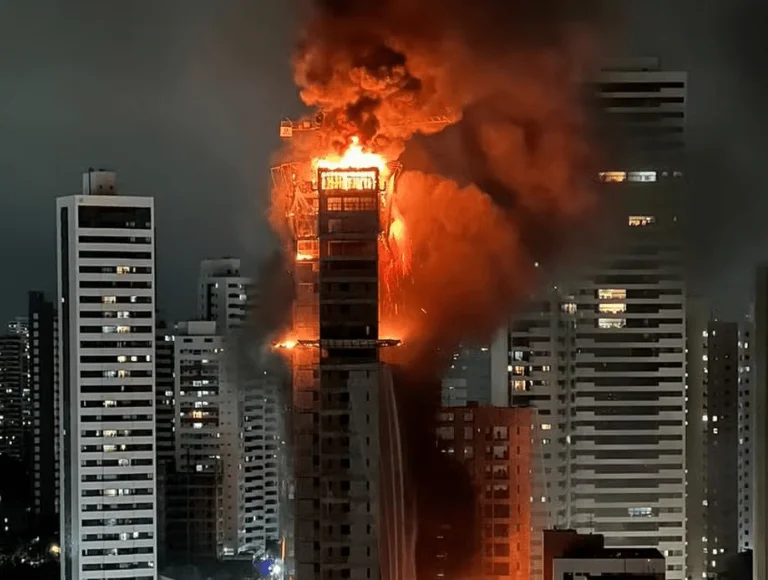 Imagens chocantes: Prédio em construção pega fogo no Recife