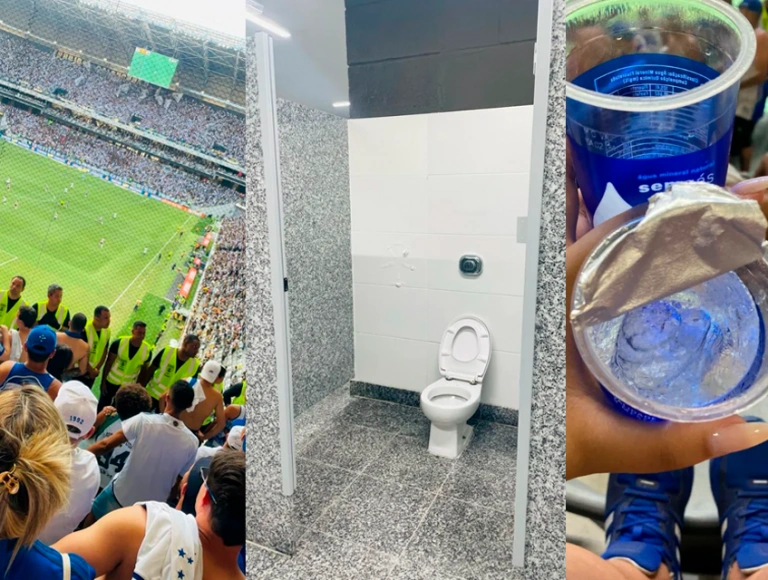 Irados com descaso, torcedores do Cruzeiro processam arena do rival, Atlético-MG