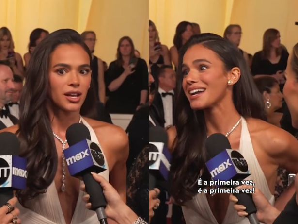 Bruna Marquezine celebra o cinema nacional em entrevista no tapete vermelho do Oscar