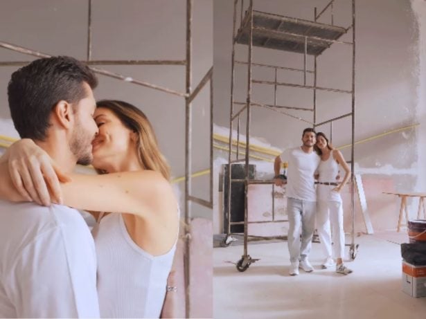 Camila Queiroz e Klebber Toledo exibem primeira mansão em construção