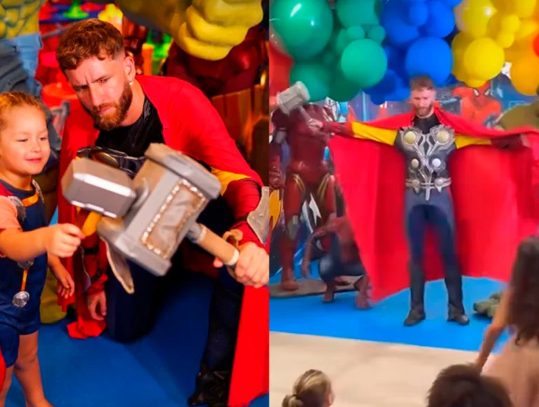 Léo Pereira se veste de Thor para festa do filho e vira meme por se confundir com Liga da Justiça