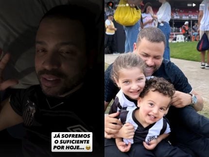 Projota leva filhos ao Morumbi e reage à goleada do Santos