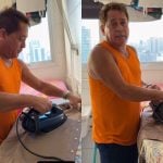Leonardo surpreende Poliana com habilidades no ferro de passar roupas
