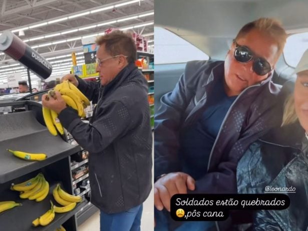 Leonardo vai às compras nos EUA, relata dor na bunda e leva cachos de bananas