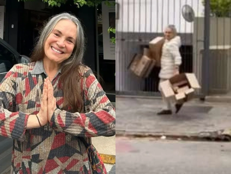 Longe da TV, Regina Duarte é flagrada catando papelão nas ruas de SP