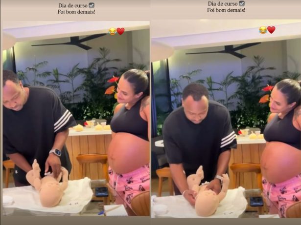 Carol Peixinho e Thiaguinho se preparam para a chegada de Bento com curso para pais