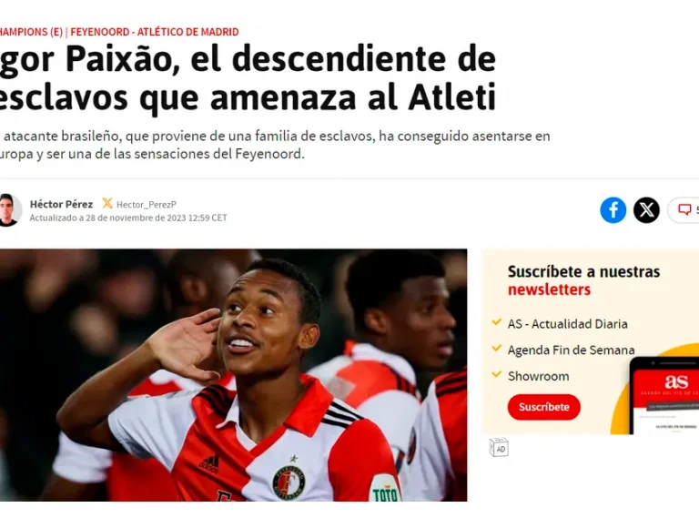 Outra vez: Jornal espanhol chama jogador brasileiro de “descendente de escravos”