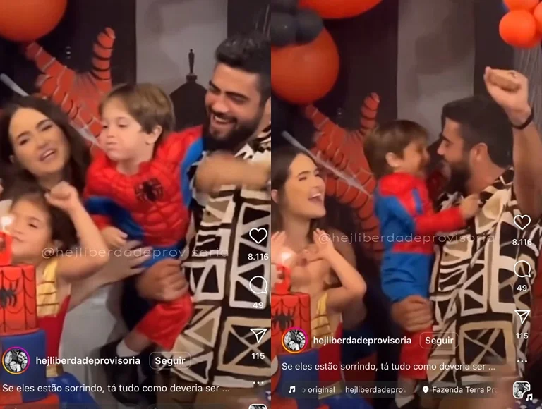 Miguel, 2º filho de Henrique, completa 3 anos de vida e ganha festa do Homem-Aranha