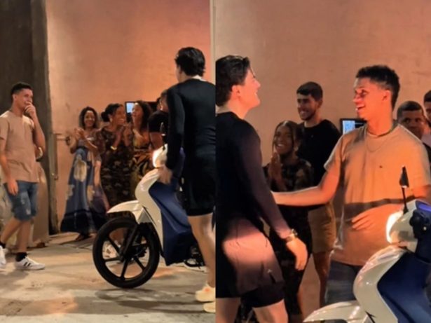 Eric Land presenteia com moto estudante que caminhava 14 km por dia para ir à faculdade