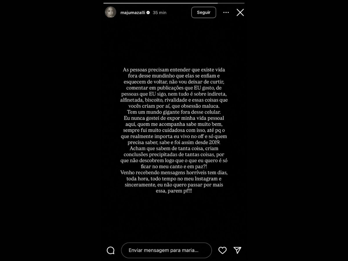 Reprodução Instagram @majumazalli Reprodução Instagram @majumazalli