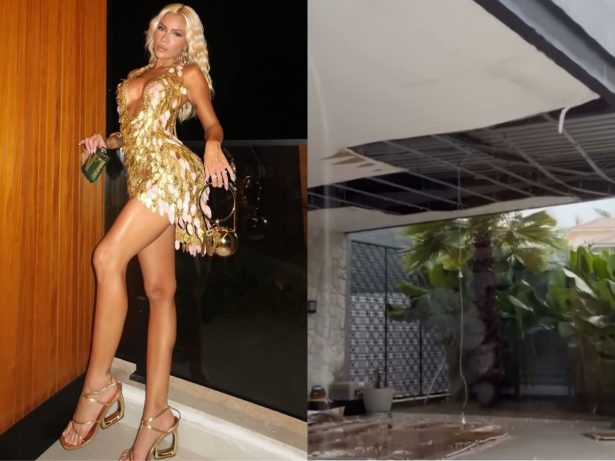 Karoline Lima mostra estragos após tempestade atingir sua mansão no Rio