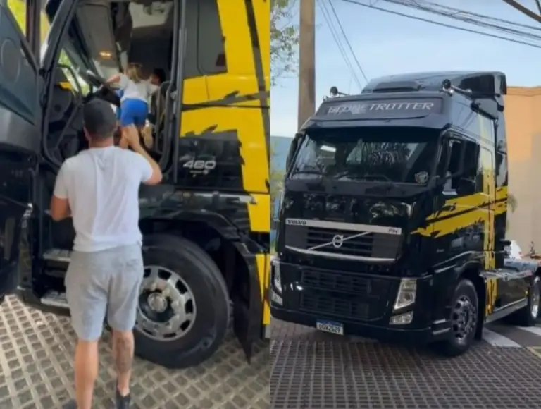 Zé Neto busca filhos na escola com caminhão e gera risadas na web