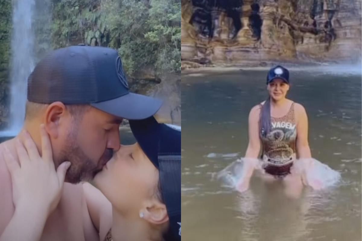 Clima romântico: Maraisa surge tomando banho de cachoeira com namorado