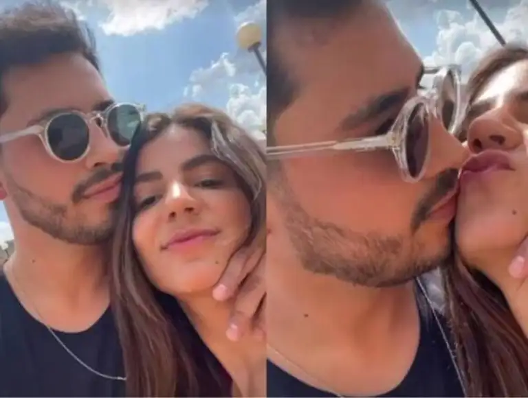 Hariany surge aos beijos com filho de Leonardo após assumir romance