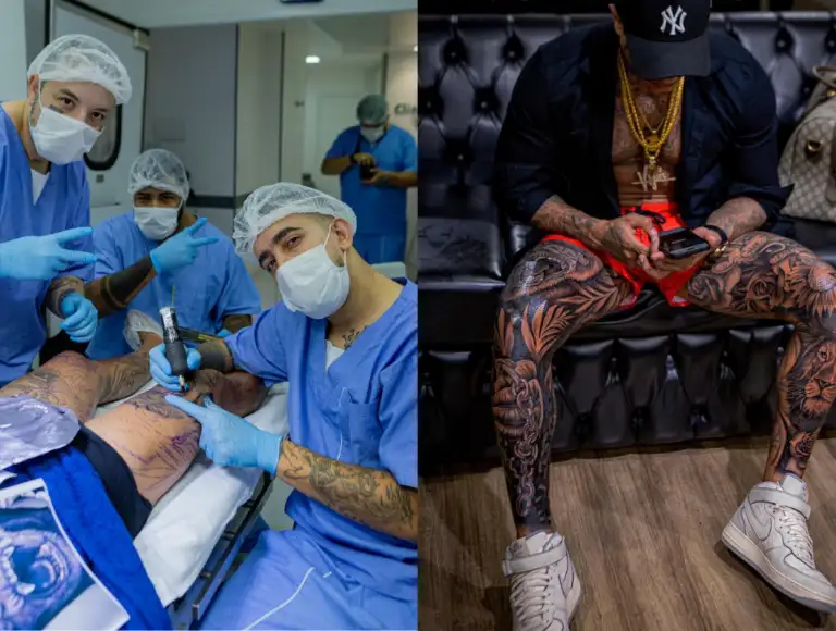 Sem dor nenhuma! Victor Igoh tatua ambas as pernas com anestesia